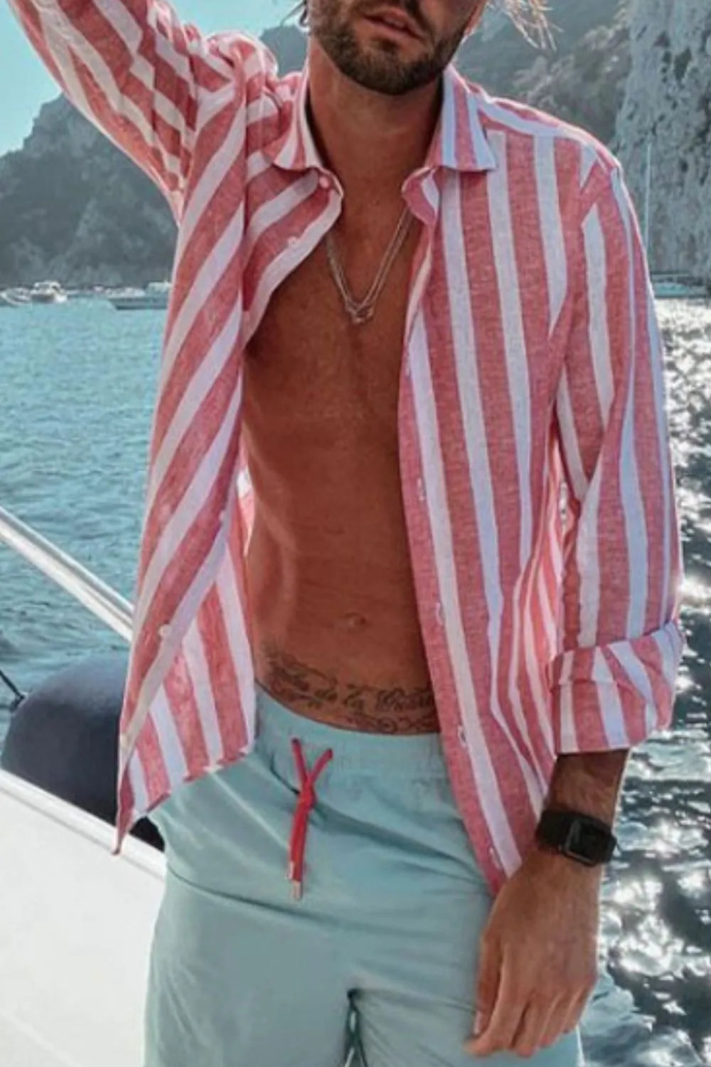 Men's Full Size Casual Striped Long Sleeve Shirt Plus Size