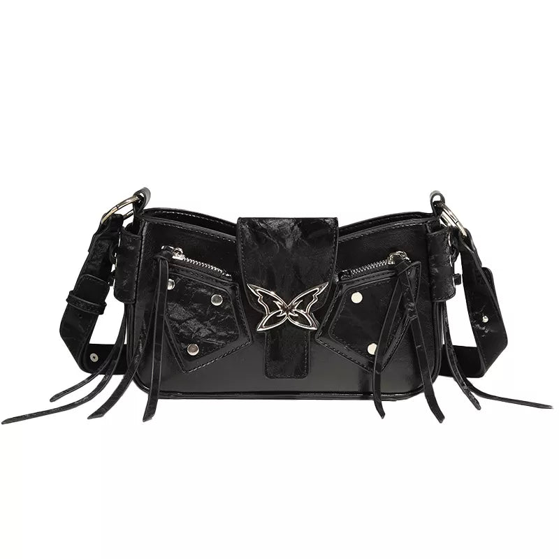 Butterfly Decor Flap Crossbody Bag