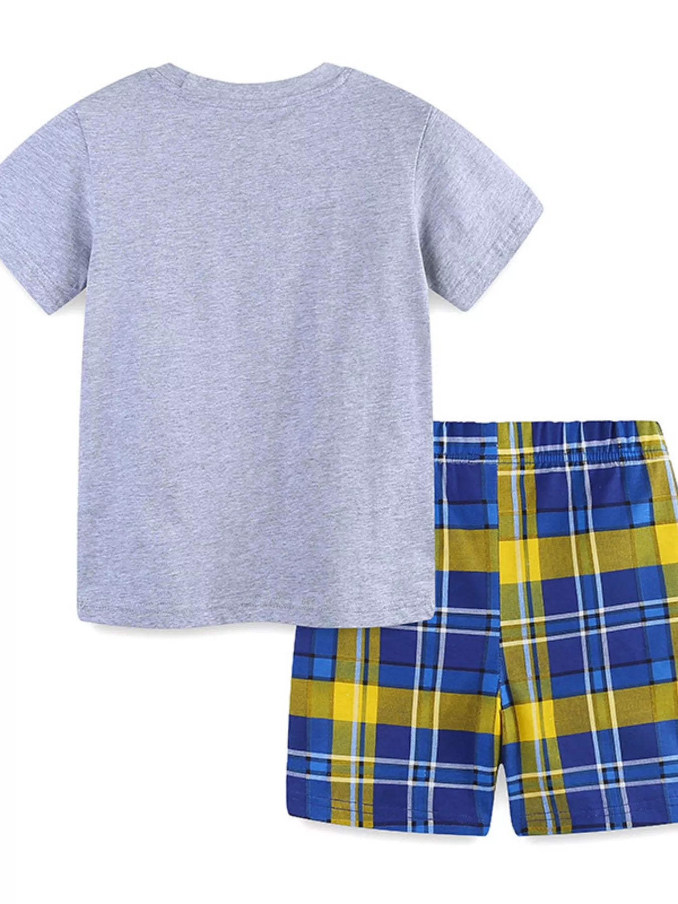Children's Construction Truck & Traffic Sign Graphic T-Shirt and Plaid Shorts Set