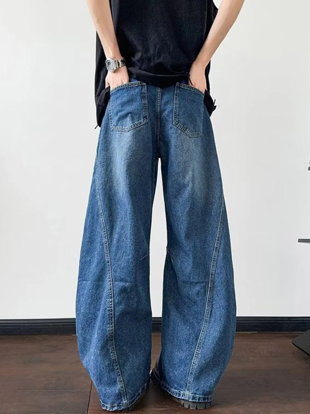 Men's Full Size Distressed Wide Leg Jeans Plus Size