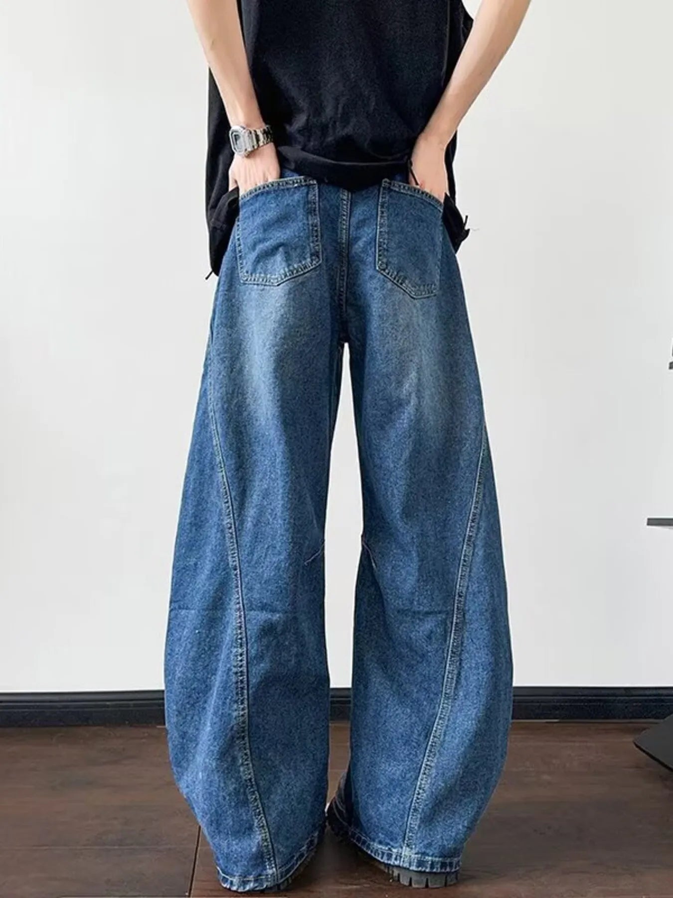Men's Full Size Distressed Wide Leg Jeans Plus Size