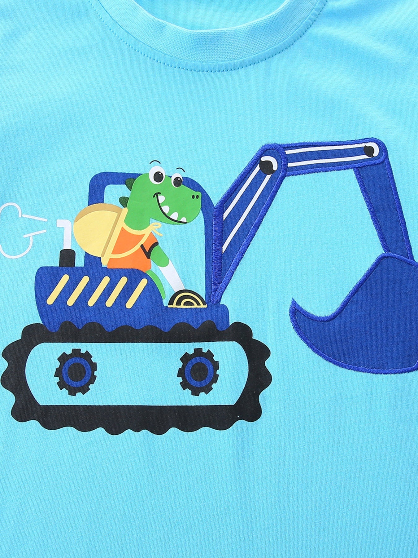 Children's Cartoon Excavator Print Tee and Shorts Set
