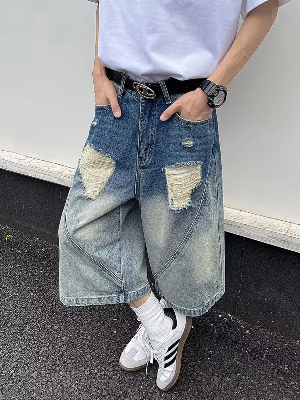 Men's Full Size Wide-Leg Denim Shorts Plus Size