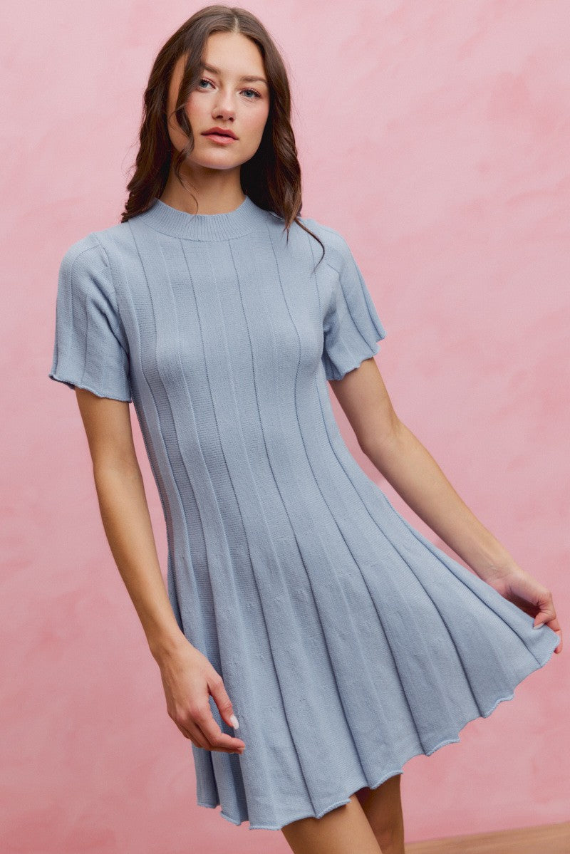 SO ME Wide Rib Short Sleeves Sweater Knit Mini Dress