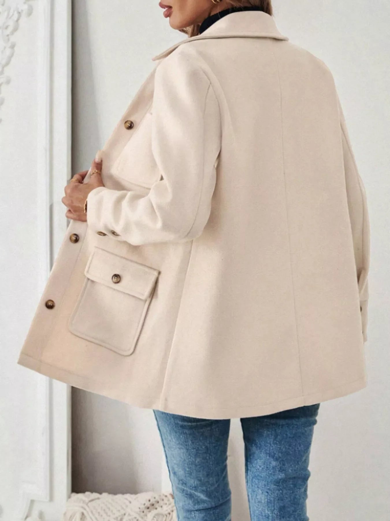 Button-Front Pocketed Long Sleeve Outerwear