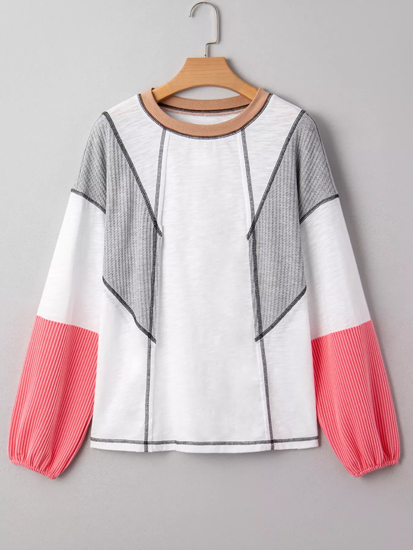 Color Block Textured Knit Patchwork Casual Top