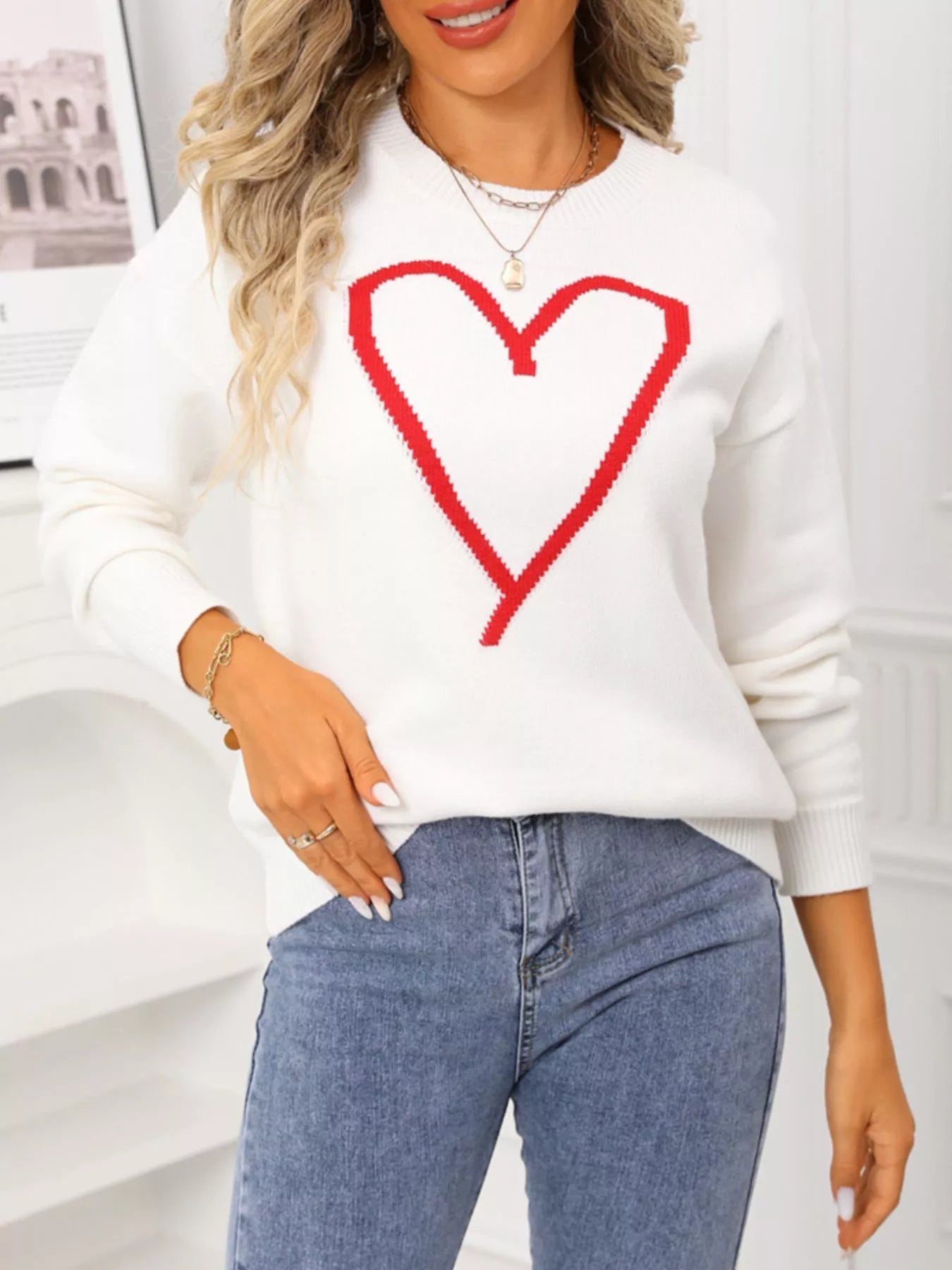 Valentine's Day Heart Graphic Dropped Shoulder Sweater