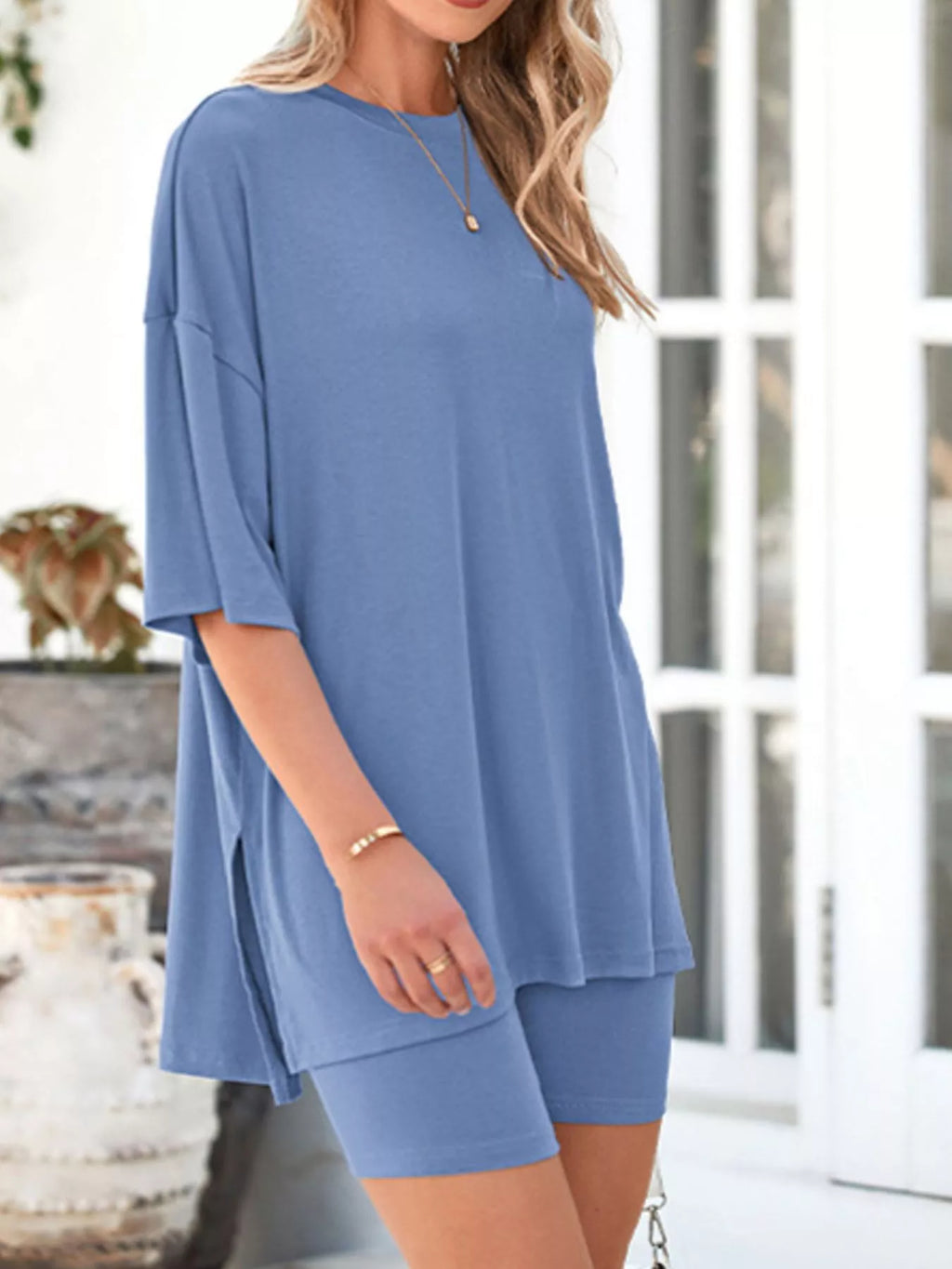 Full Size Half Sleeve T-Shirt and Shorts Set Plus Size