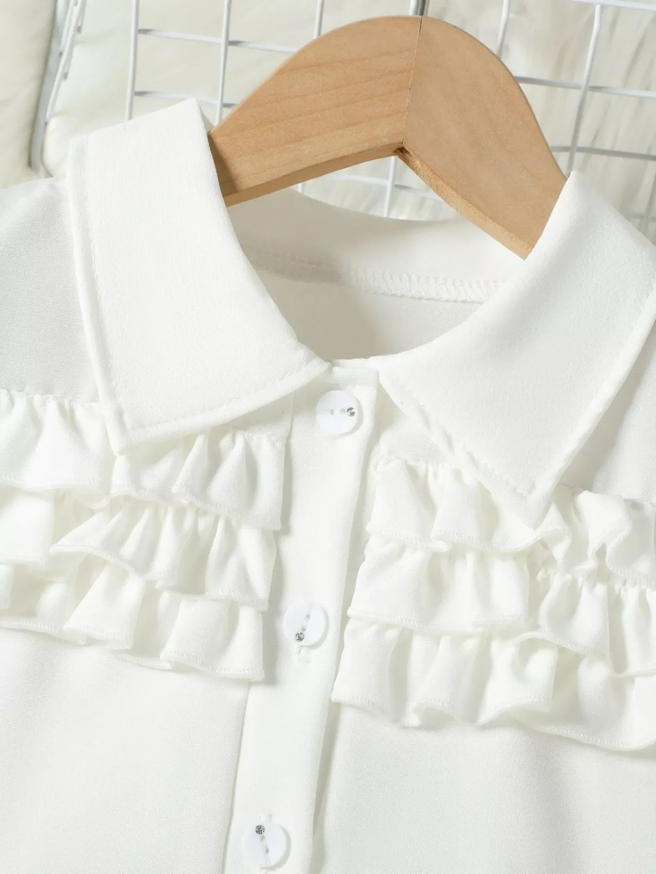 Children's Ruffle Trim Puff Sleeve Top & Pleated Skirt Set
