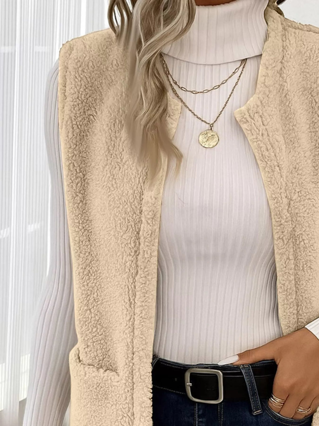 Sleeveless Fuzzy Fleece Vest Coat
