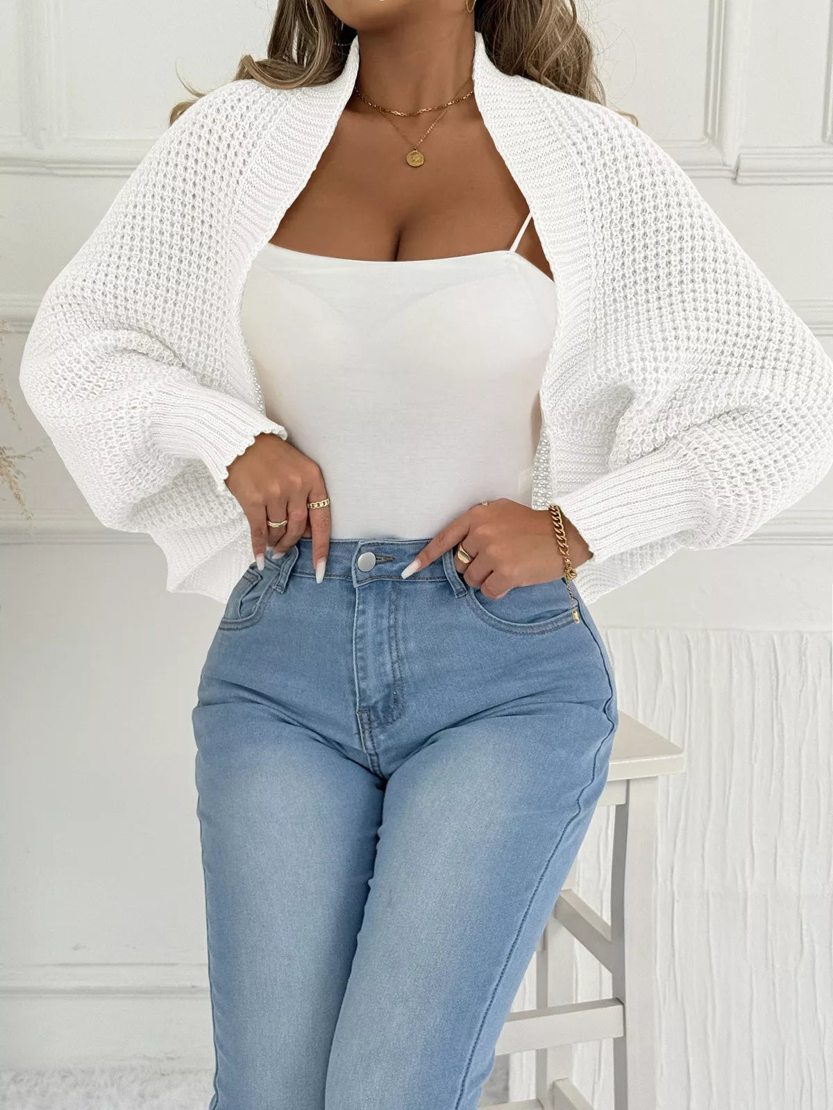 Open Front Batwing Sleeve Cardigan