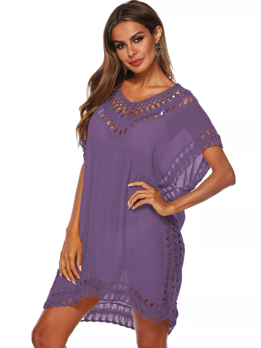 Crochet Trim V-Neck Cover-Up Dress