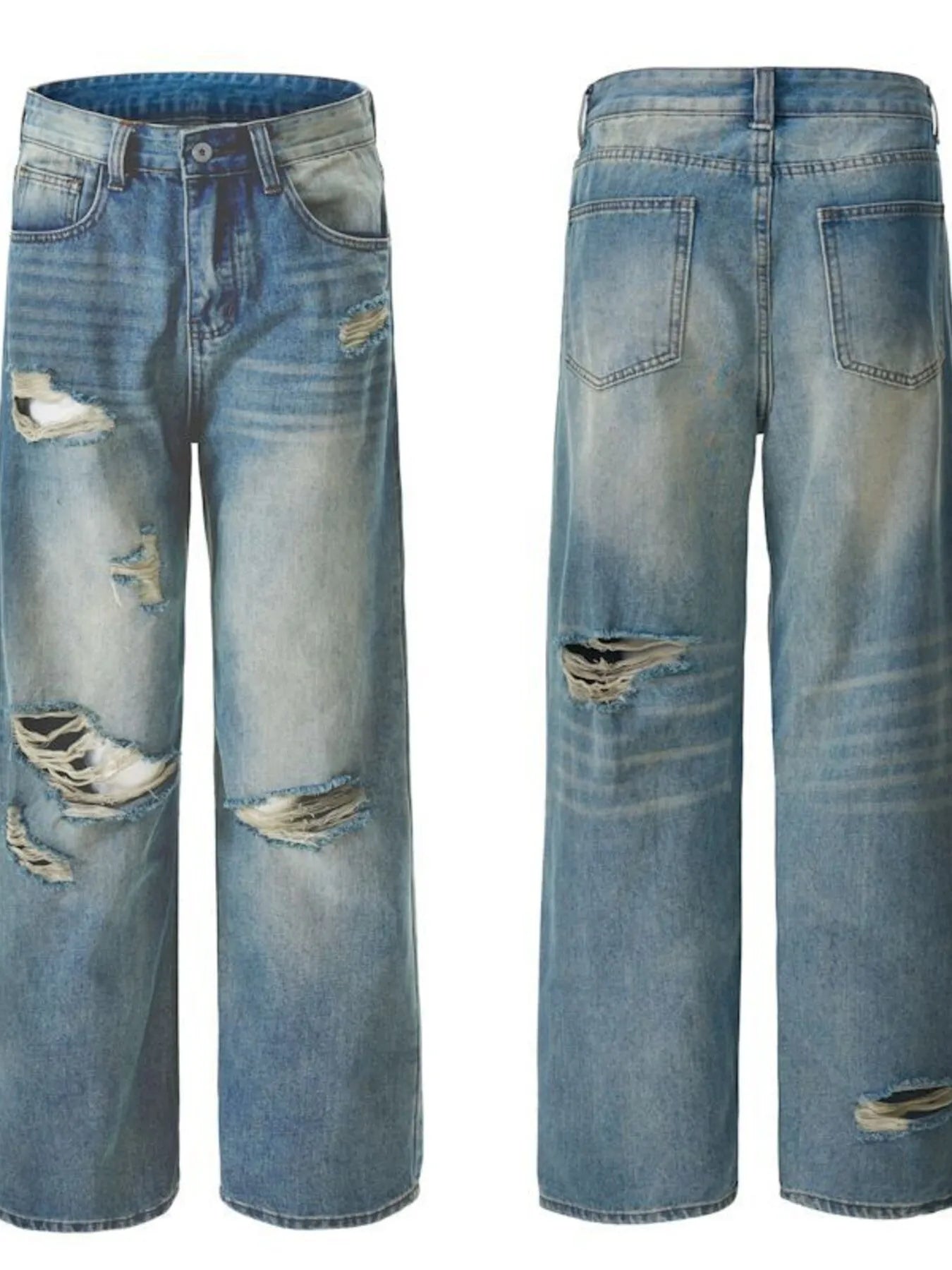 Men's Distressed Wide Leg Jeans