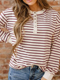 Striped Drop Shoulder Long Sleeve Henley Top