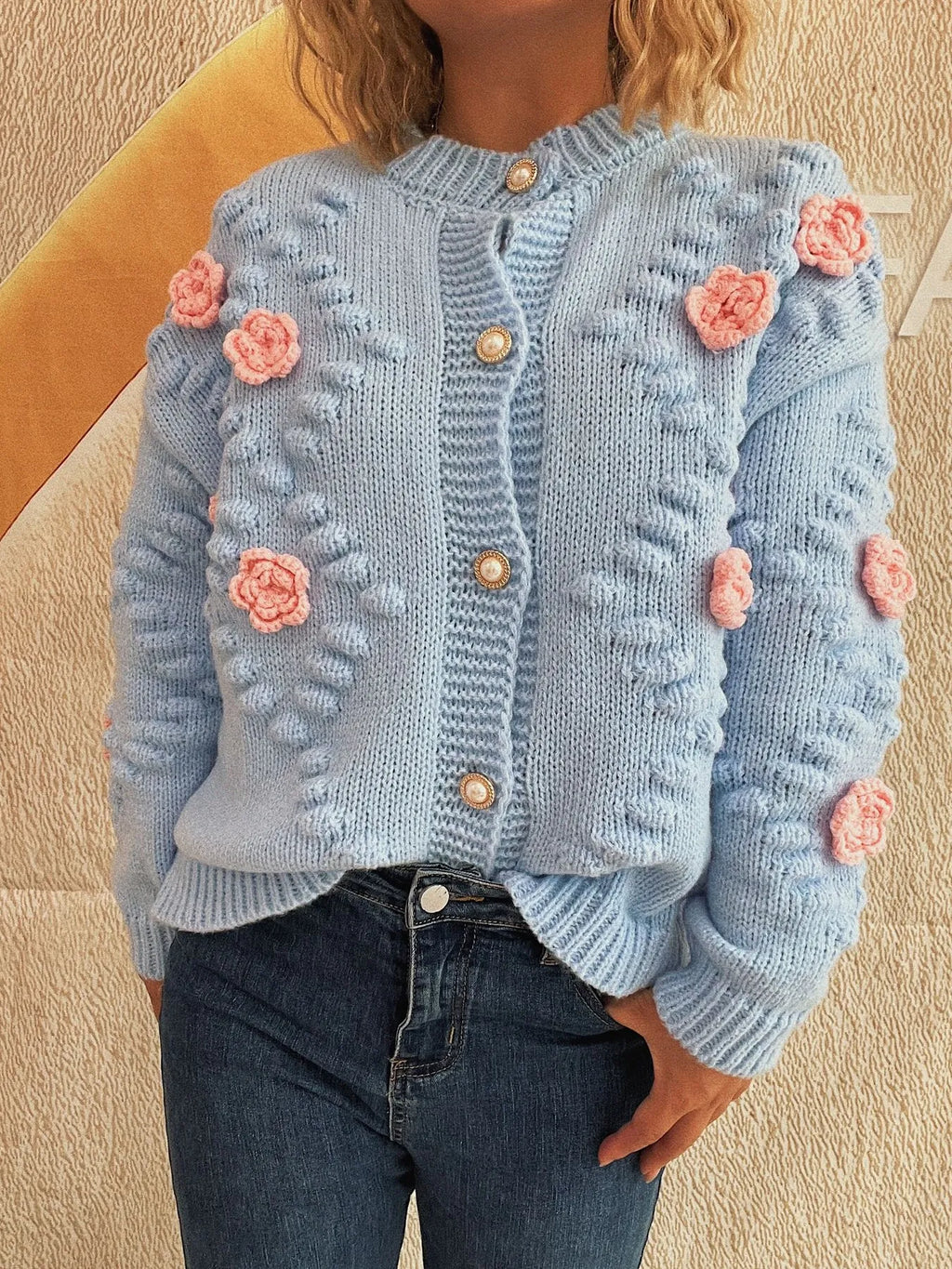 Flower Button Up Long Sleeve Cardigan