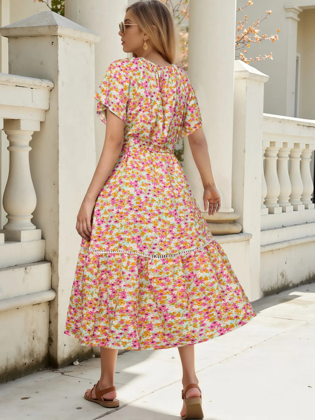 Floral Print Ruffle Hem Midi Dress