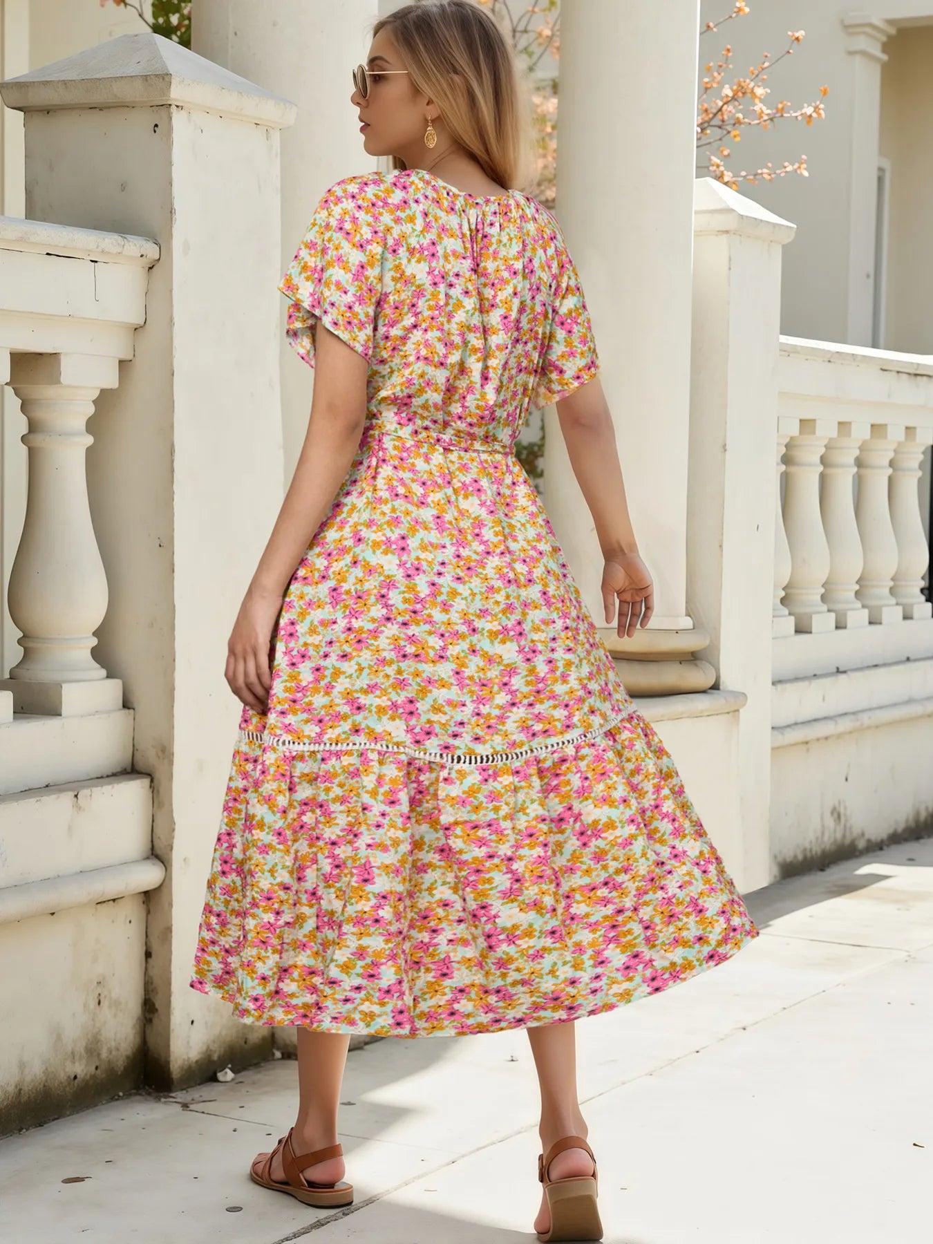 Floral Print Ruffle Hem Midi Dress