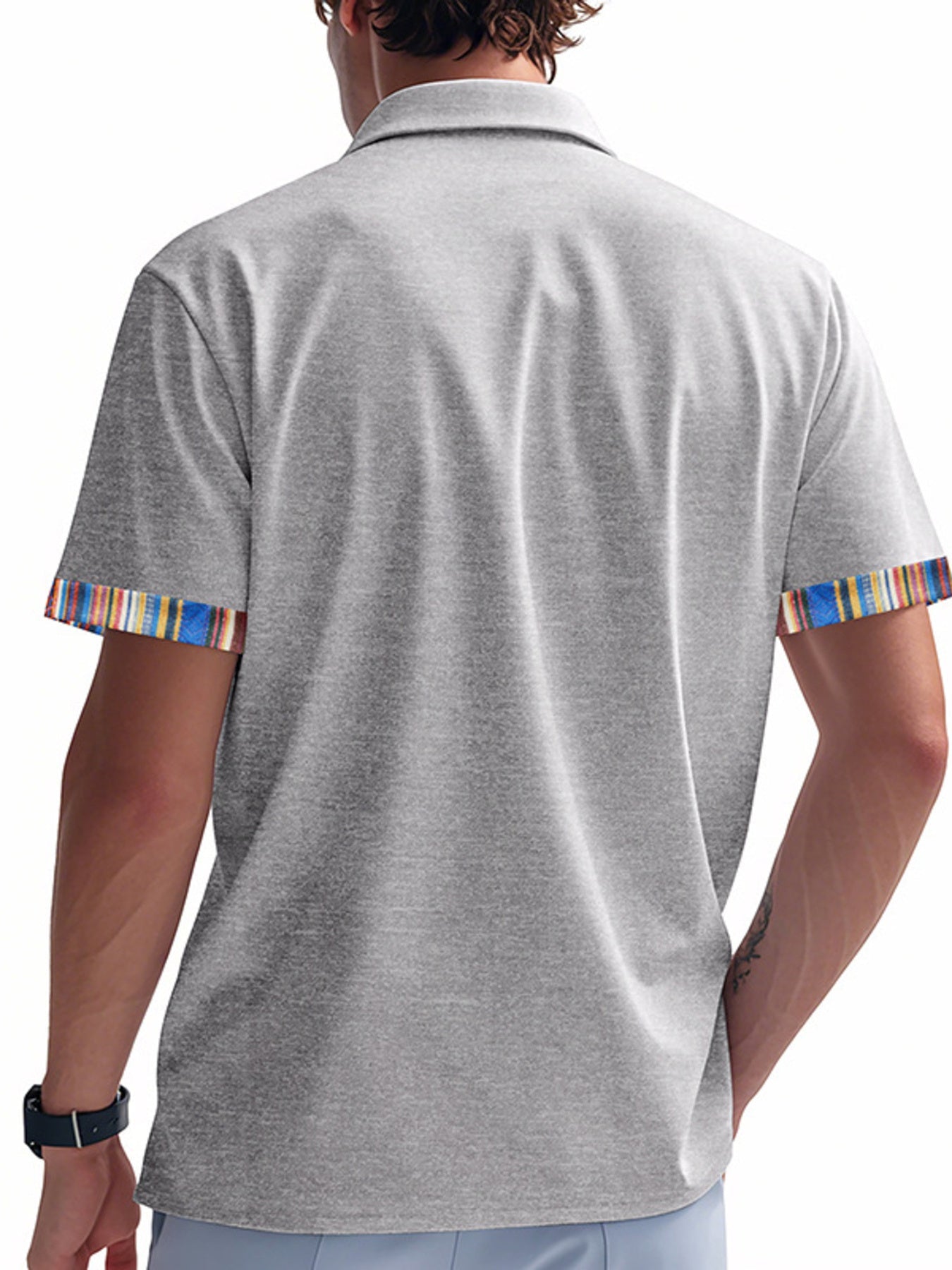 Men's Full Size Short Sleeve Shirt with Colorful Trim Plus Size