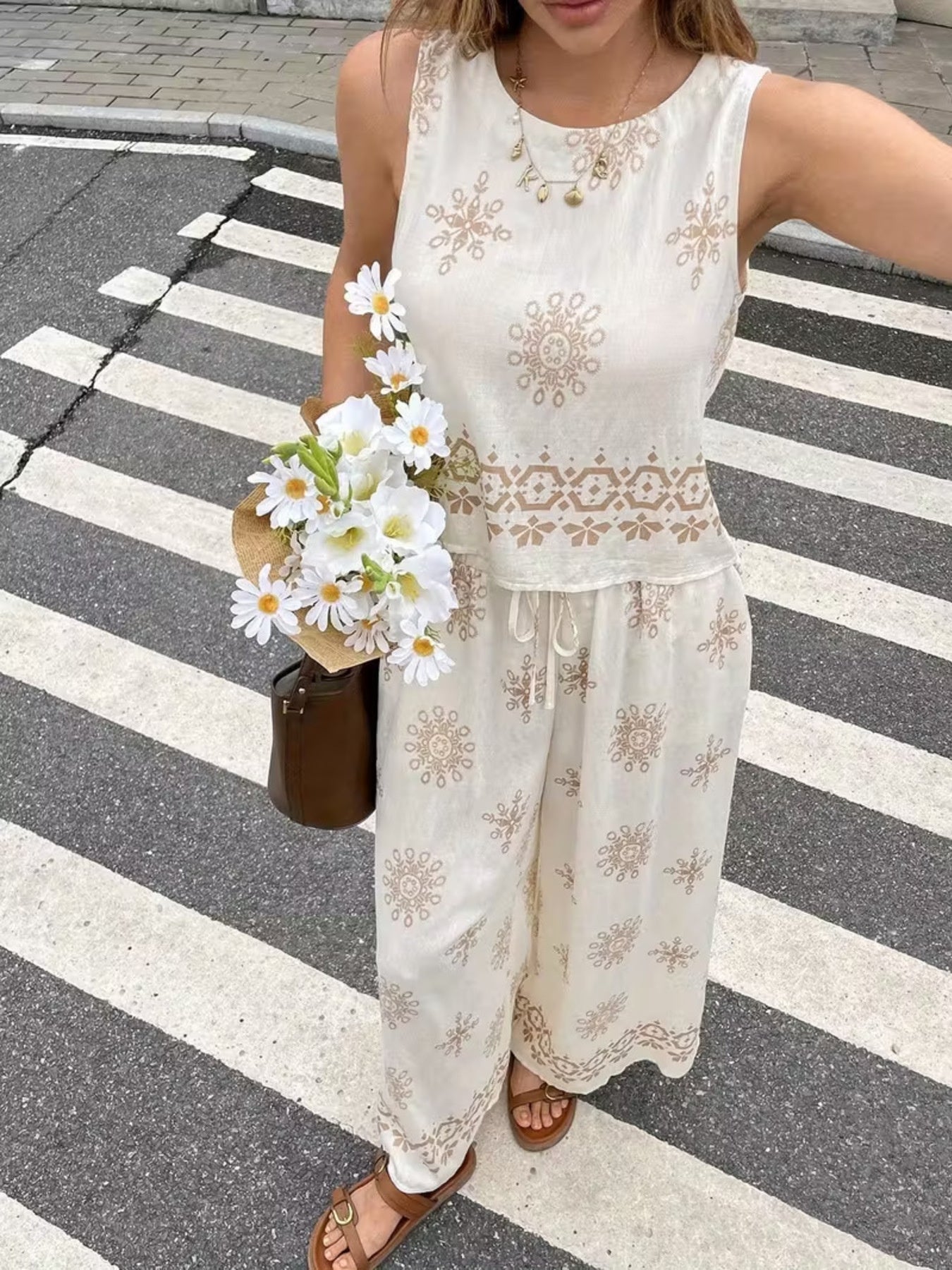 Sleeveless Top and Wide Leg Pants Set