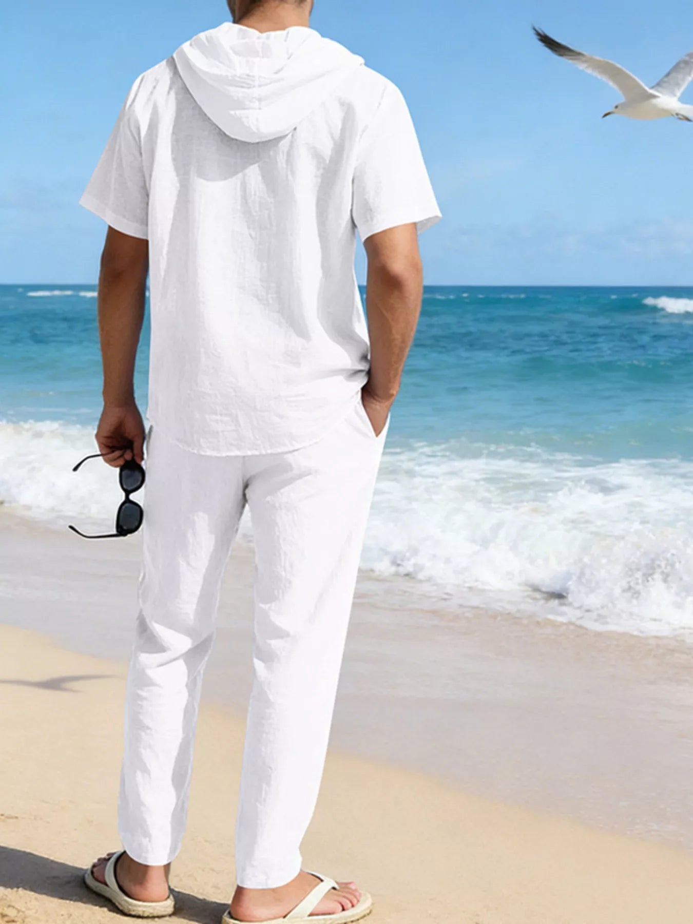 Men's Full Size Button Up Hooded Top and Pants Set Plus Size