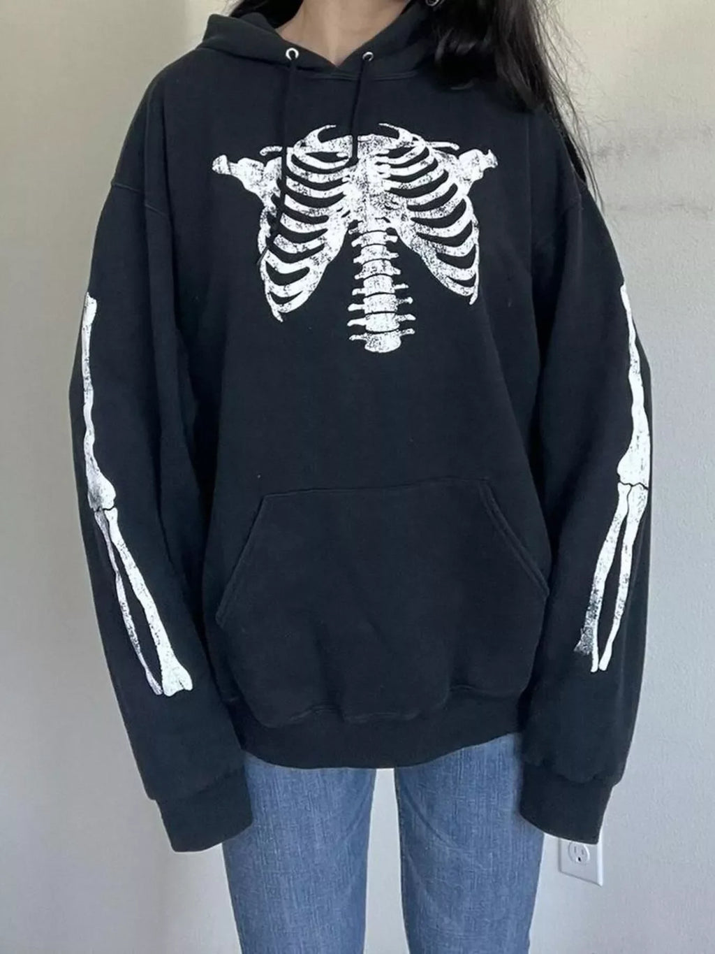 Drawstring Skeleton Long Sleeve Hoodie