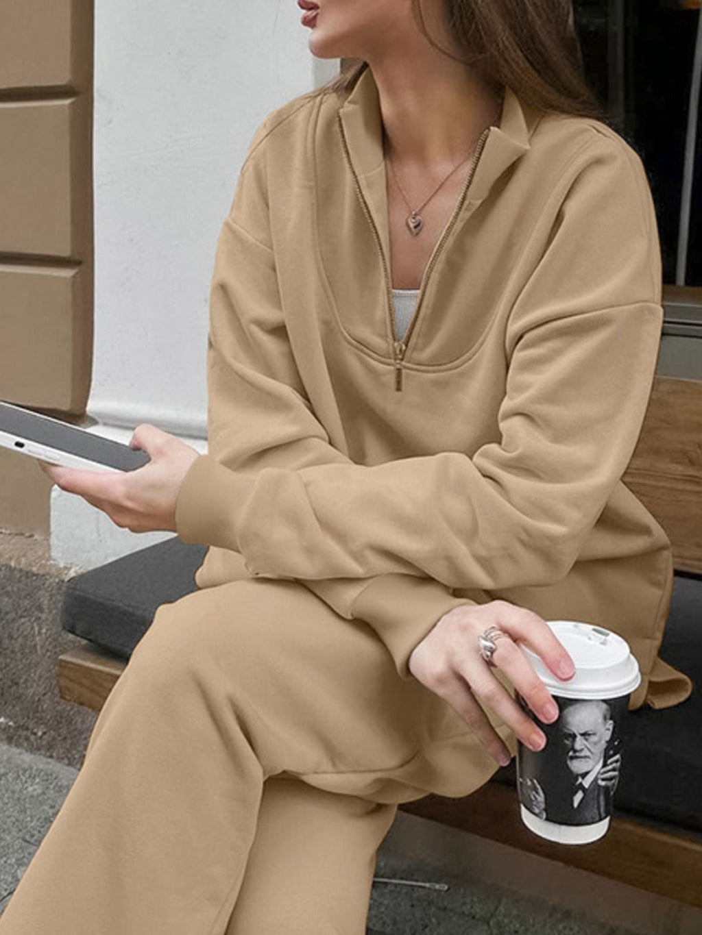 Quarter Zip Long Sleeve Top and Pants Set