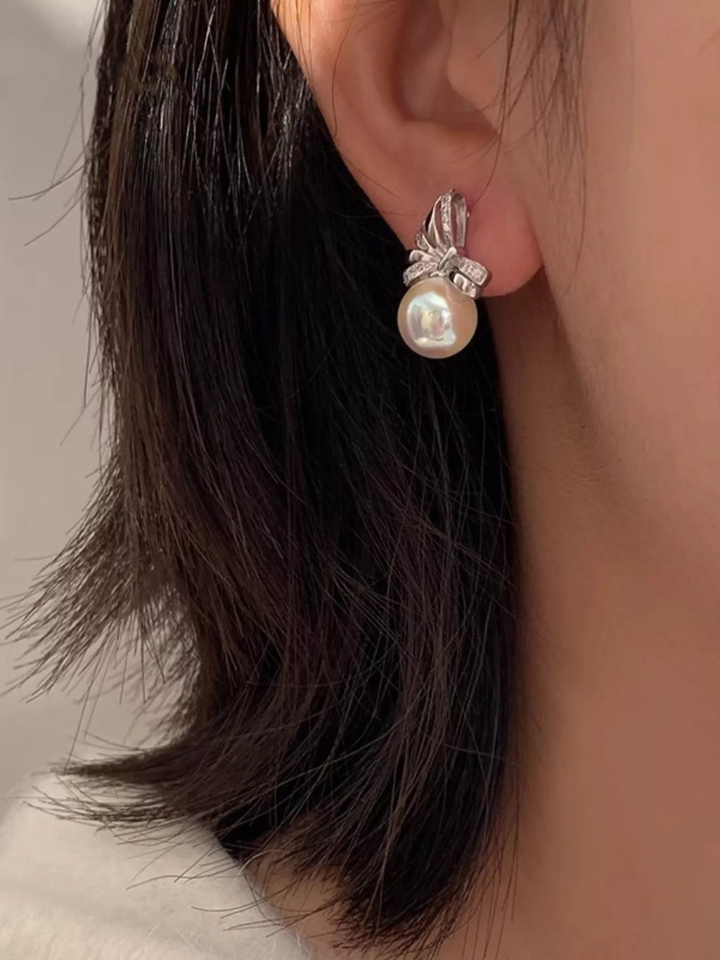 Pearl Bowknot Drop Earrings