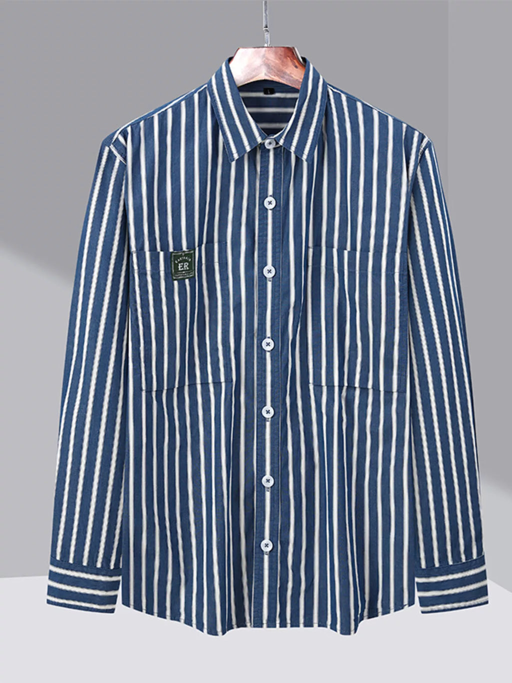 Men's Plus Size Button Up Long Sleeve Striped Shirt