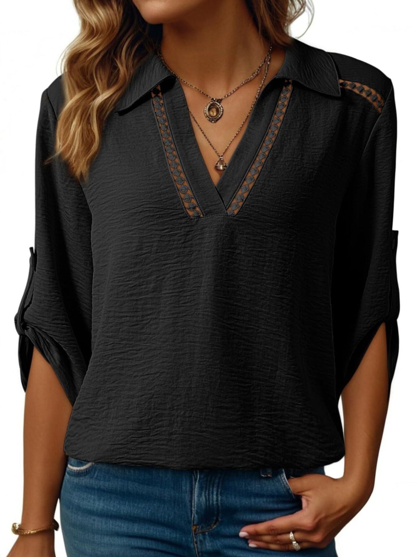 Johnny Collar Texture Blouse