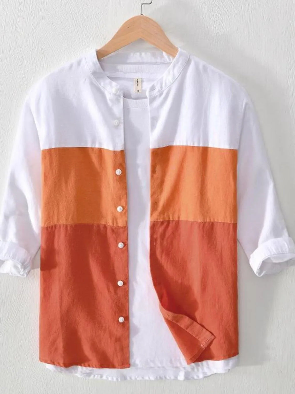 Men's Plus Size Color Block Button Up Shirt