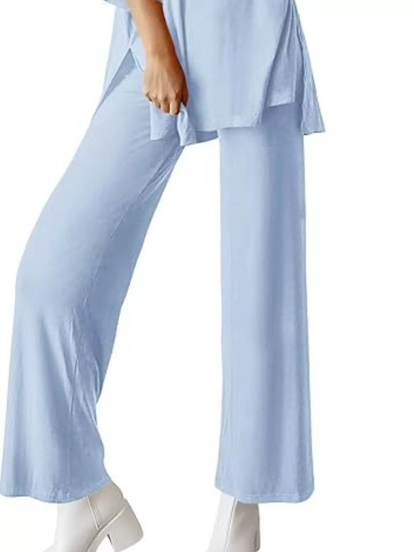Relaxed Fit Round Neck Top and Pants Two-Piece Set