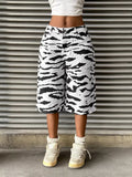 Zebra Print Wide Leg Denim Capris