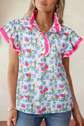 Floral Print Ruffle Collar Blouse