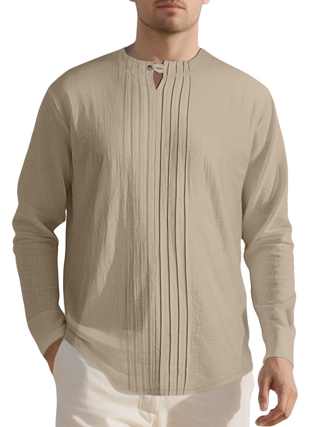 Men's Full Size Casual Pleated Long Sleeve Blouse Plus Size