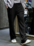 Men's Full Size Ribbed Drawstring Wide Leg Pants with Plus Size