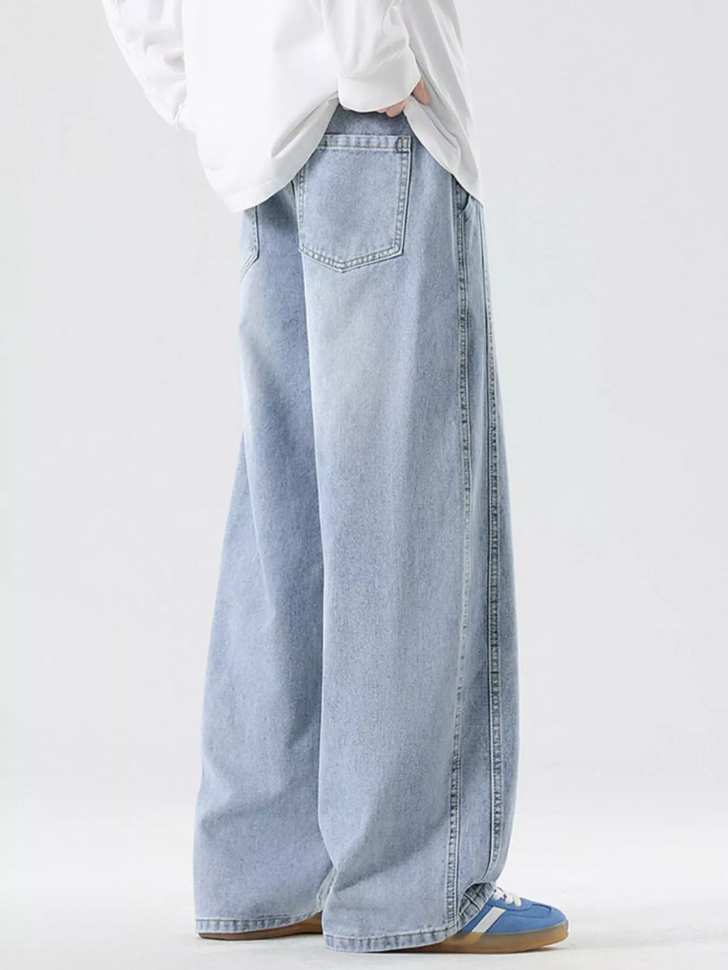 Men's Full Size Wash Wide Leg Jeans Plus Size