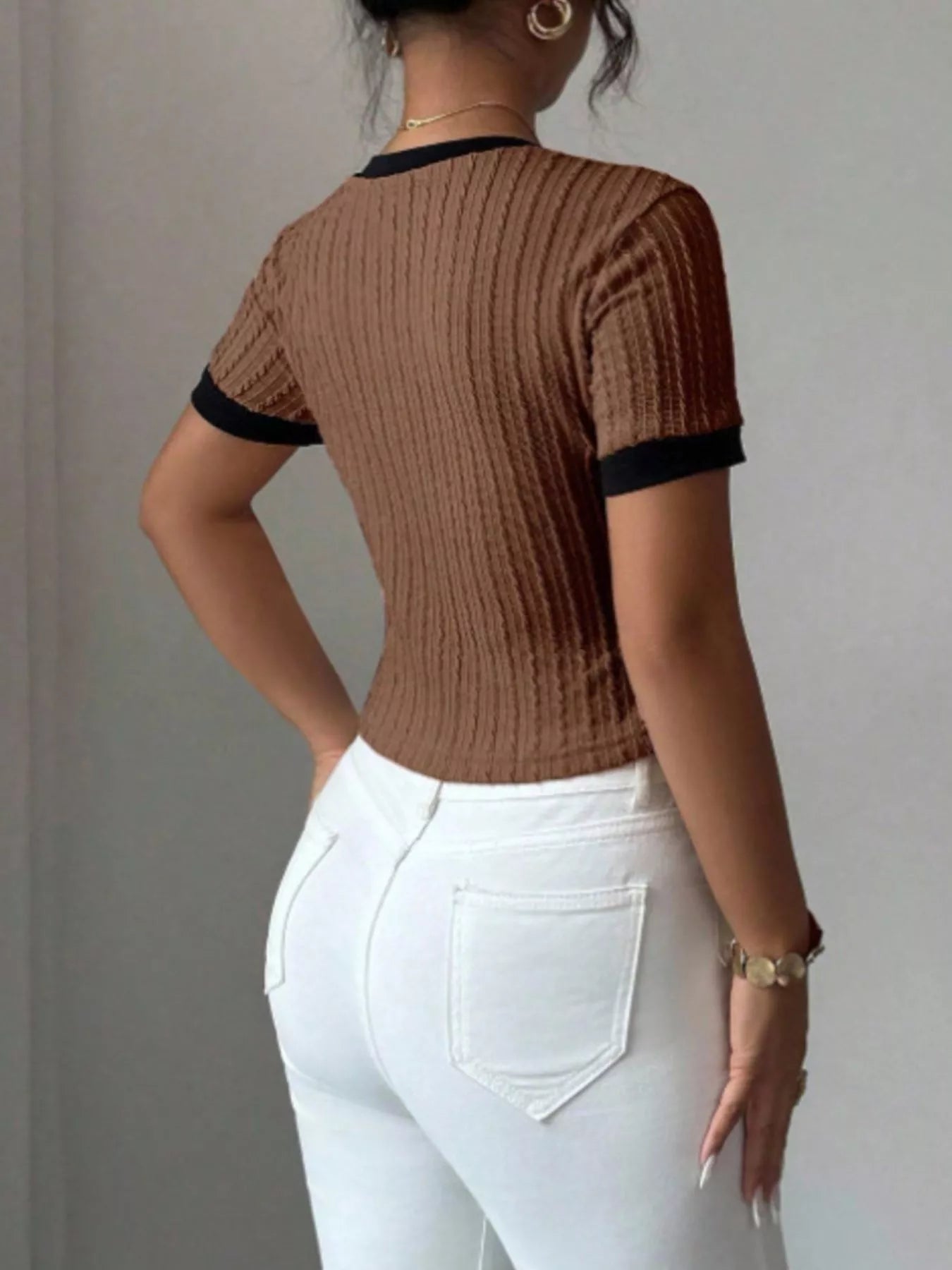 Contrast Trim Short Sleeve T-Shirt – Earth Tones