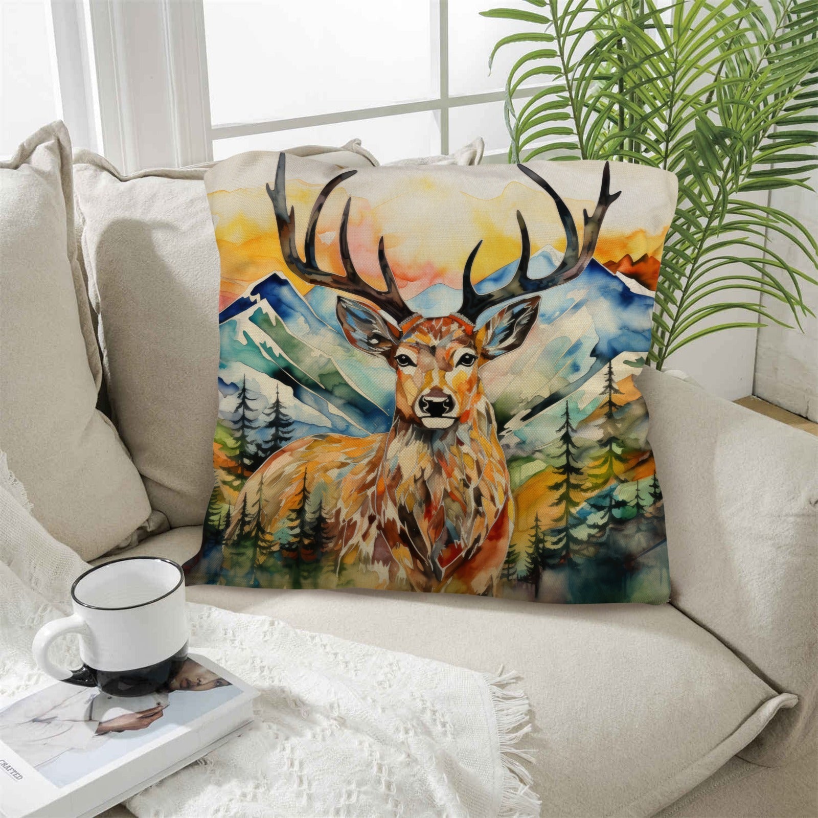 Baha Ranch Watercolor Buck Hunting Pillow Case Made In America