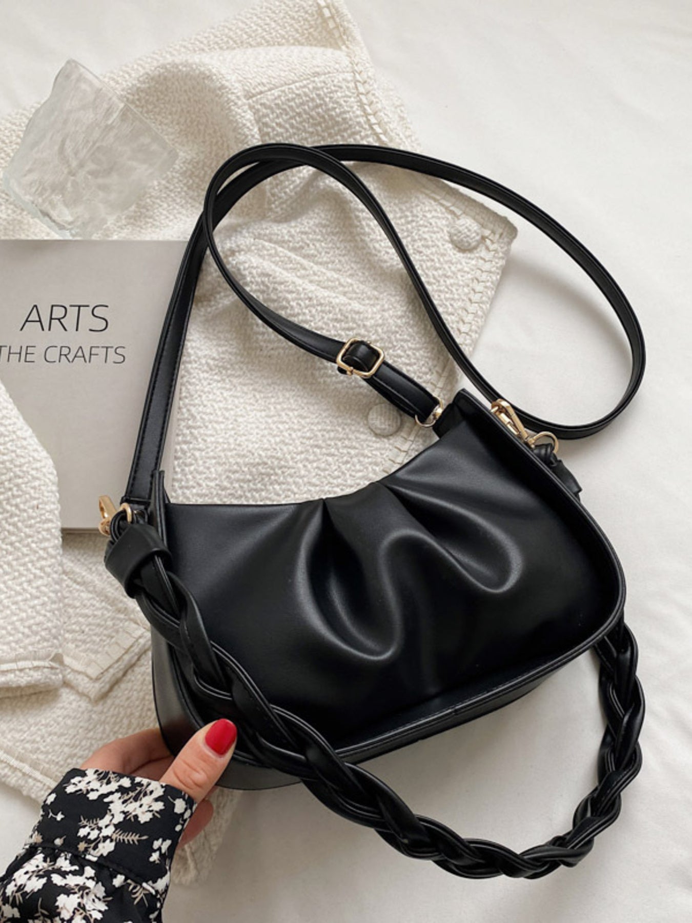 Ruched Braided Strap Crossbody Bag