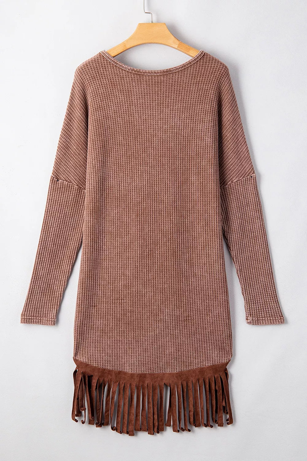 Waffle Knit Fringed High Low Loose Top