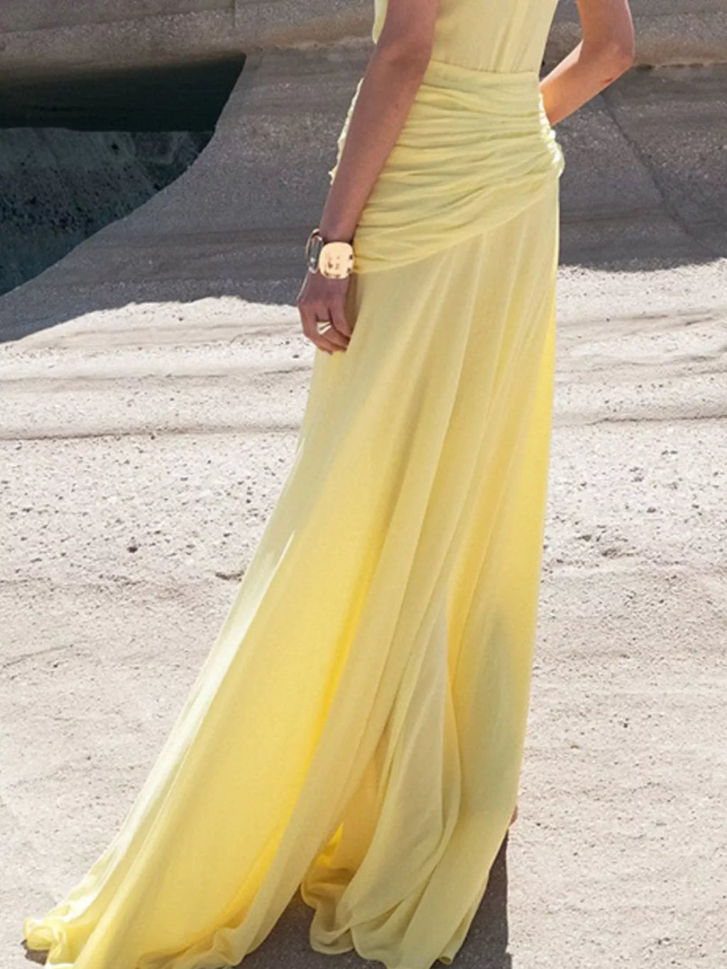 Sleeveless Ruched High-Slit Maxi Dress
