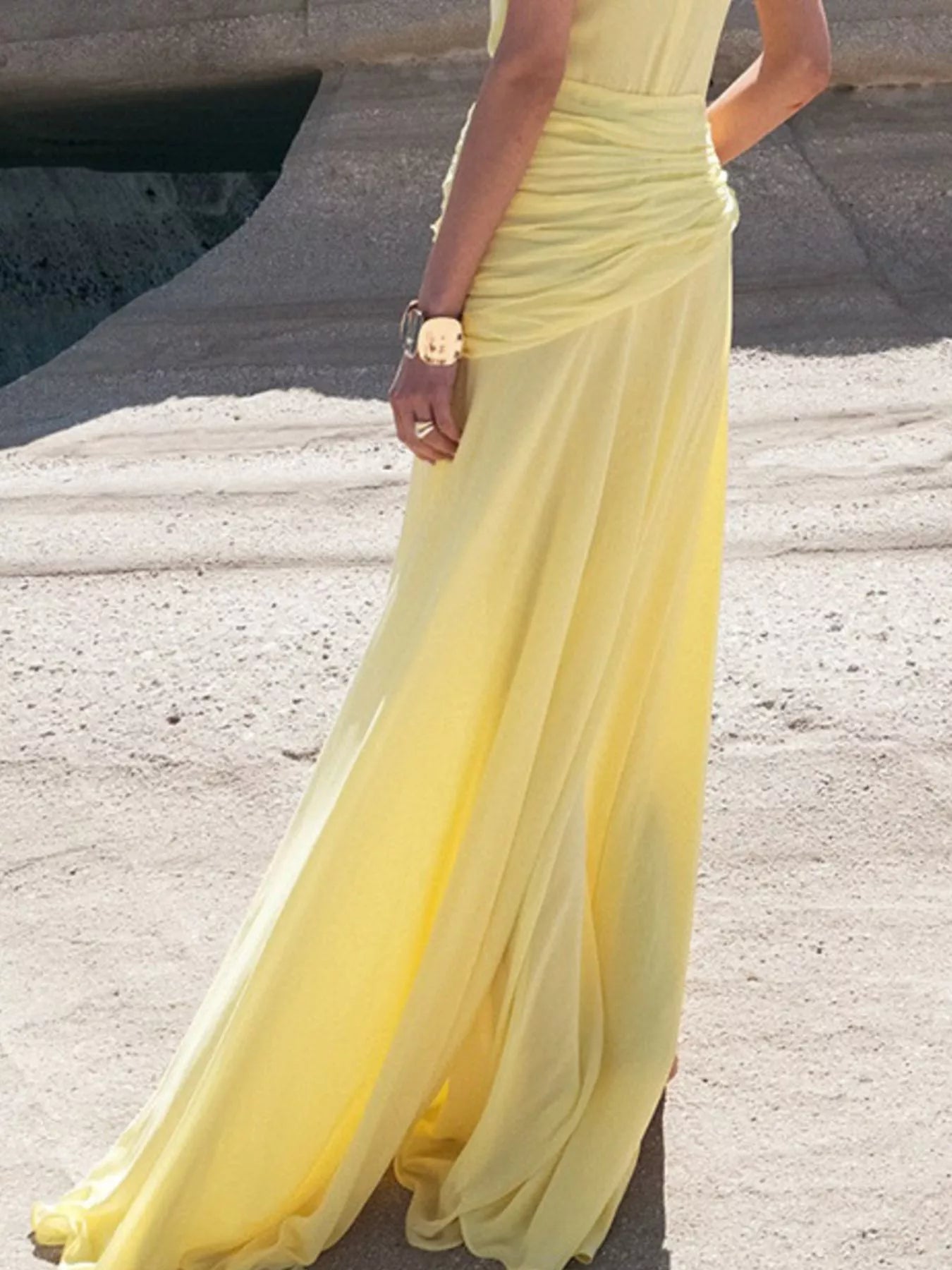 Sleeveless Ruched High-Slit Maxi Dress