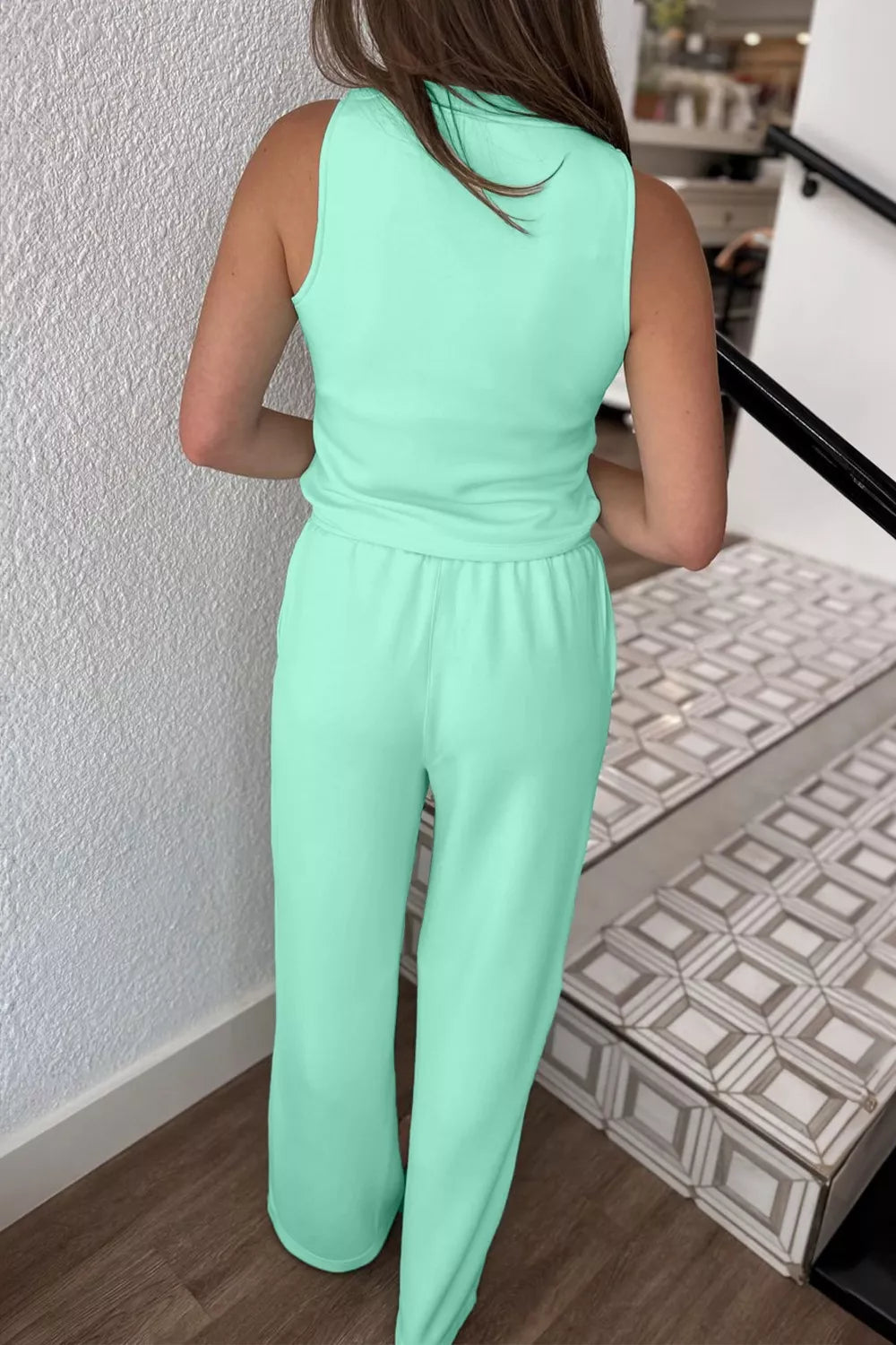 Drawstring Elastic Waistband Solid Color Two Piece Casual Set