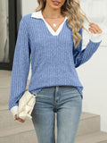 Ribbed Knit Long Sleeve T-Shirt
