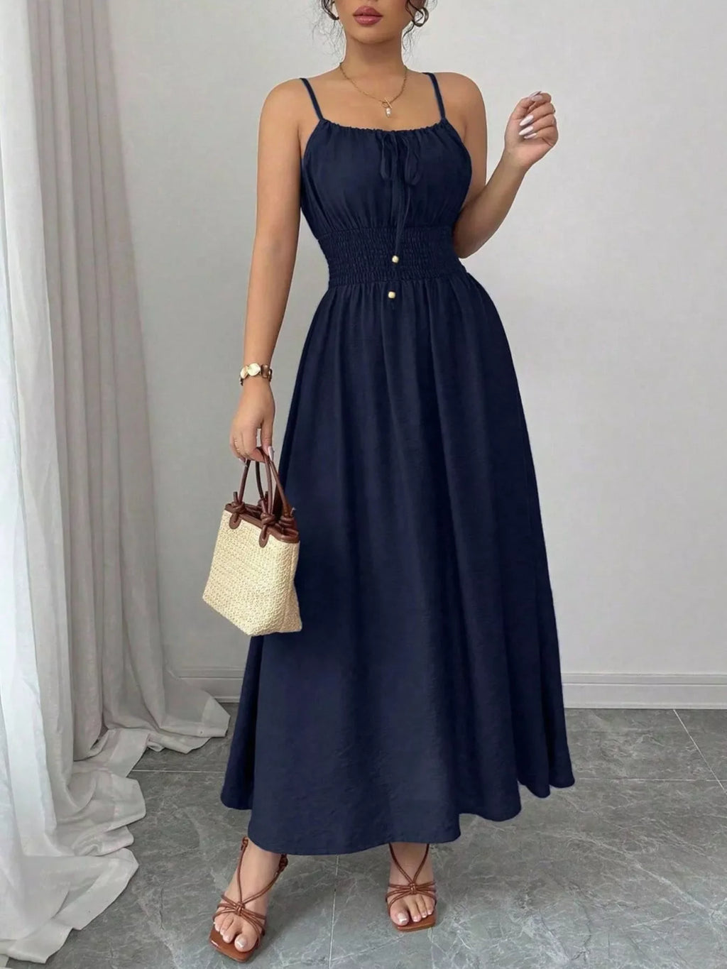 Smocked Spaghetti Strap Midi Dress