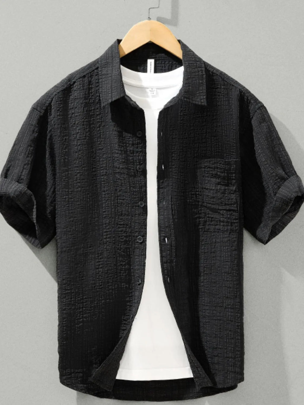 Men's Plus Size Textured Short Sleeve Casual Shirt