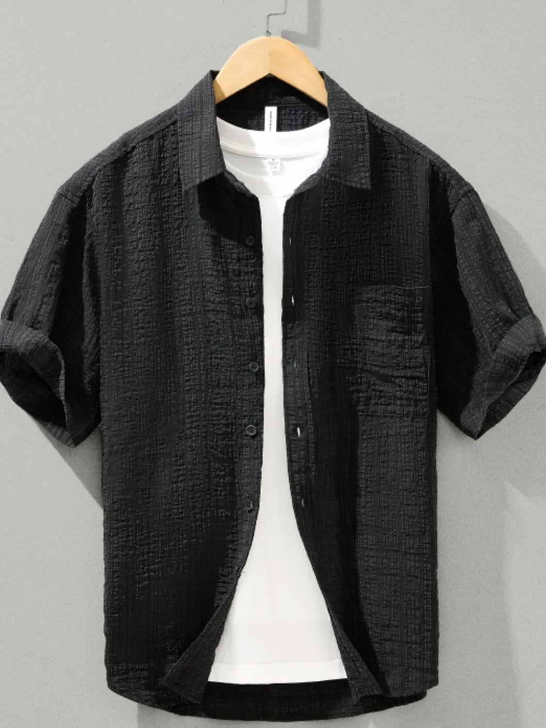 Men's Plus Size Textured Short Sleeve Casual Shirt