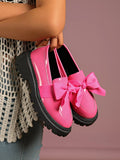 Bow Decor Round Toe Loafers