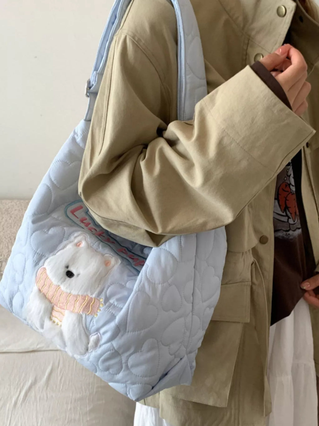 Cute Bear Applique Crossbody Bag