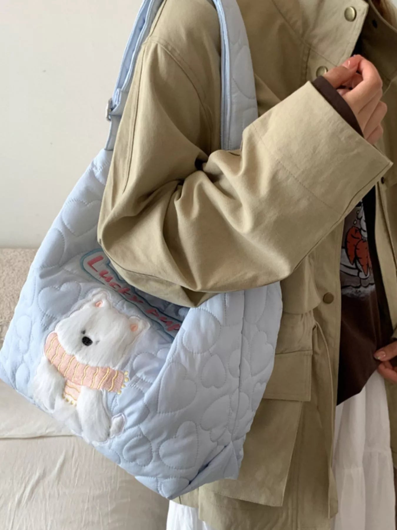 Cute Bear Applique Crossbody Bag